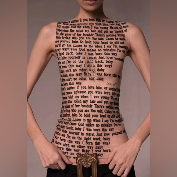 Lady Gaga Born This Way Lyrics Shirt Sheer Transparent Invisible Nude Mesh Tank - Picture 10 of 16